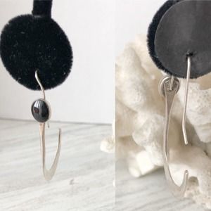 Sterling Silver Drop Earrings With a Black Stone Marked 925